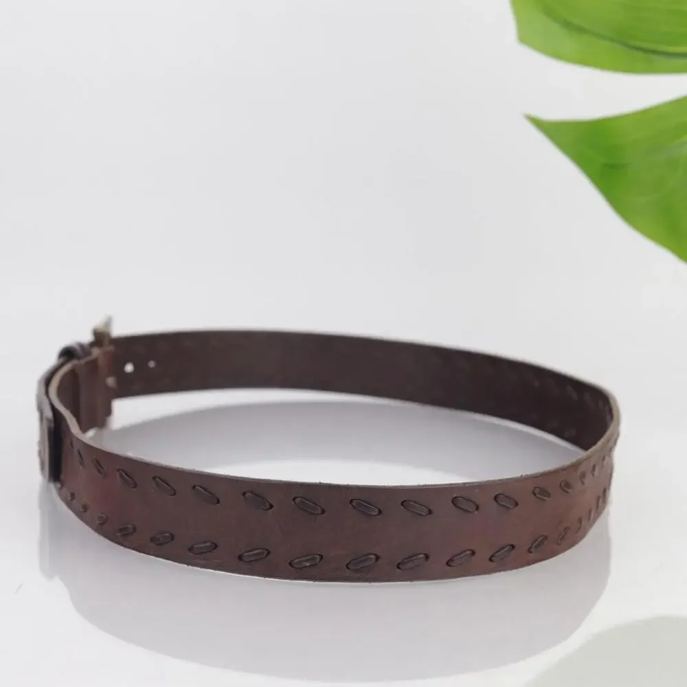 Levis Mens Belt Size 40 Brown Leather Whipstitched Adjustable Casual